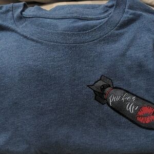 Blue Graphic Tee with Embroidered Design